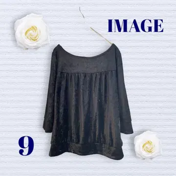 이마쥬 상의 M 사이즈 블랙 광택 보트넥 9 사이즈 오피스