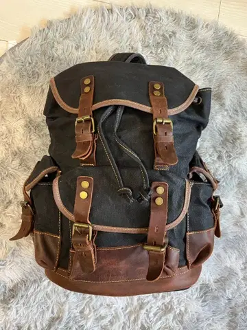 솔트 & 페퍼풍 캔버스 x 가죽 백팩