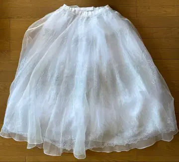 스커트 롱 스커트 플레어 스커트 화이트 데코레이션