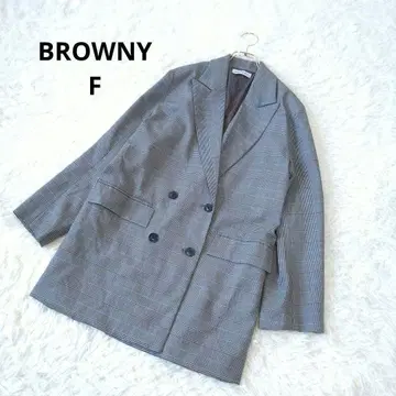 BROWNY 하운드투스 체크 무늬 더블 브레스트 테일러드 자켓 F