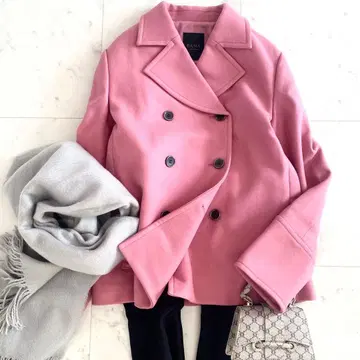 새상품급 다마컬렉션 더블 브레스트 울 코트 P코트 핑크 9