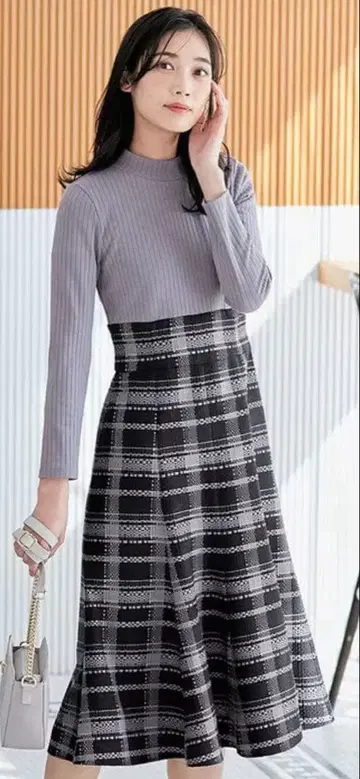 [세탁 가능] 체크 자카드 콤비 원피스