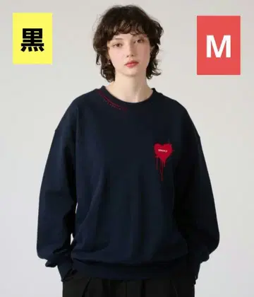 ONCILY 온셰리 맨투맨 하트 자수 블랙