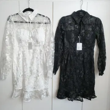 레이스 긴팔 원피스 화이트 블랙 2세트