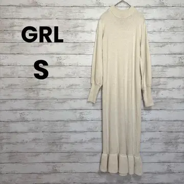 [그레일] GRL 니트 원피스 (S) 긴팔 밑단 머메이드풍 소매 리브