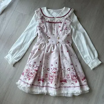 리즈리사 핑크 프릴 하트 무늬 원피스