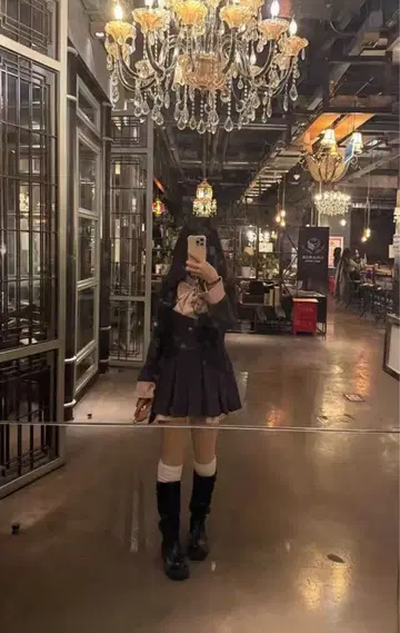 걸리시 셋업 원피스 리본 포함 양산형 지뢰계 핑크 x 블랙