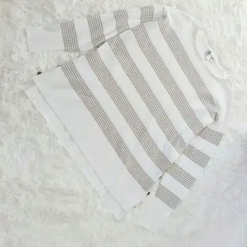 MICHEL KLEIN 보더 긴팔 셔츠 38 화이트 브라운 백 롱