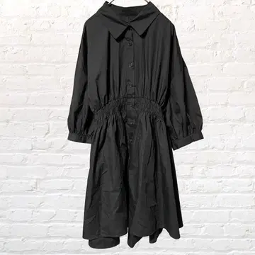 11401 레이 카즌 7부 소매 허리 셔링 셔츠 미니 원피스 구제 의류