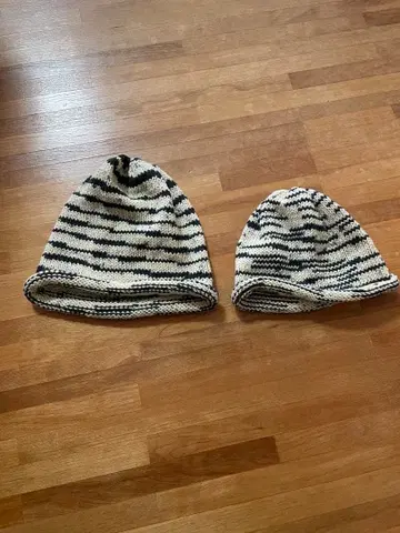 OPAL 털실 스트라이프 니트 모자 대소 2개 세트