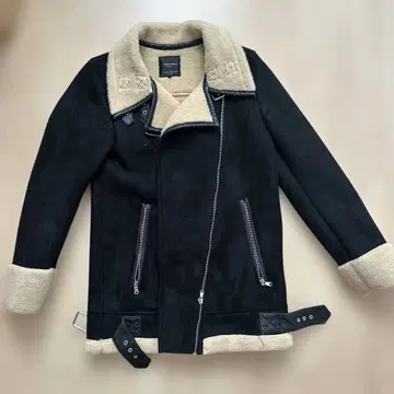 ZARA 무스탕 코트 XS 블랙/베이지