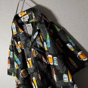 [ 새상품 택 포함 ] USA 하와이 맥주 올 패턴 셔츠 블랙 XL 이상