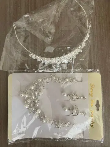 [ 즉시 구매 ] 3세트 웨딩 액세서리 티아라 & 귀찌 & 목걸이