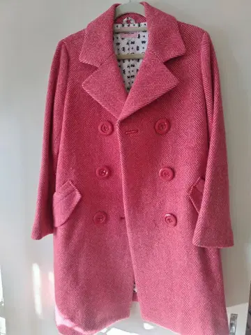 핑크 헤링본 롱 코트