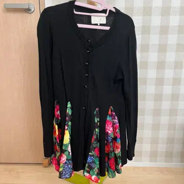 플라워 프린트 절개 긴팔 가디건