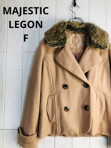 MAJESTIC LEGON 베이지 퍼 옷깃 더블 브레스트 코트 M 사이즈