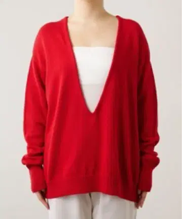 whim gazette 빨간색 깊은 V넥 니트