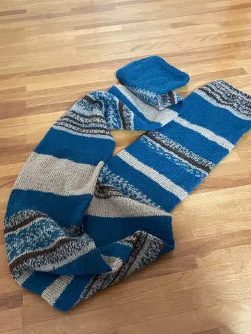 카멜레온 기타 털실 머플러 파랑 베이지