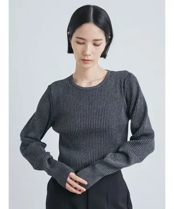 미스 로우 웨이브 슬리브 리브 니트