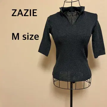 [ ZAZIE ] 라메 믹스 7부 기장 상의 / 파워 숄더 / 블랙