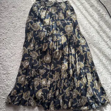 누키테파 네이비 플라워 프린트 롱 스커트 S