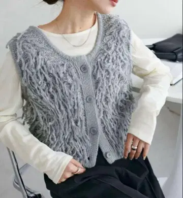 Discoat 완판 프린지 니트 뷔스티에 베스트 전후 2way 그레이