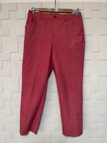 비쓰리 빨간색 캐주얼 팬츠 버튼 달린 허리