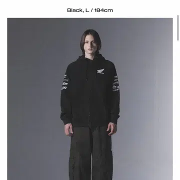 혼다 레이싱 로고 후드티 집업 블랙