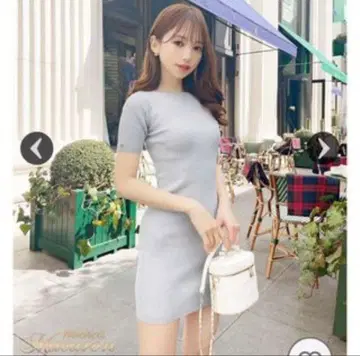 FirstmacaronV 넥 리브 니트 원피스