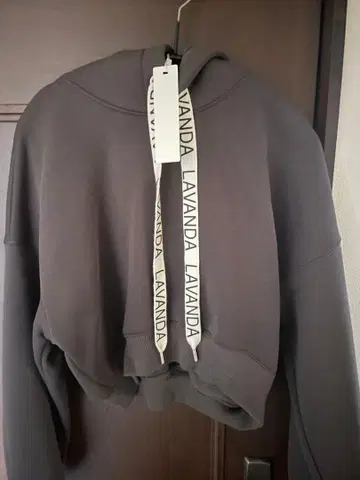 LAVANDA 그레이 크롭 후드티 F