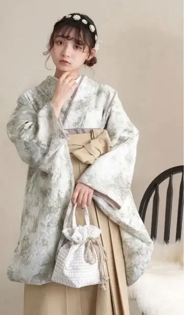 하카마 졸업식 베이지 그린 레이스 3종 세트 utatane