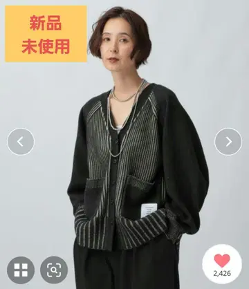 [ 미사용 새상품 ] LEPSIM 7 게이지 리브 V넥 가디건 블랙