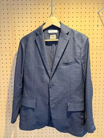 BEAUTY & YOUTH 네이비 체크 무늬 테일러드 자켓