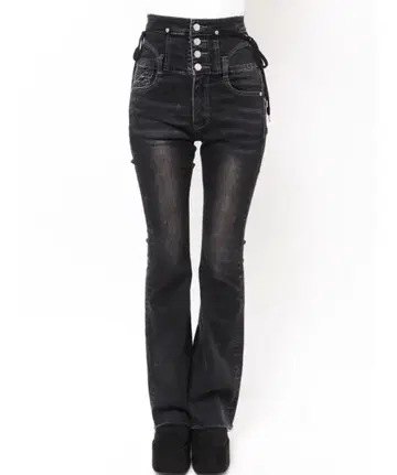 EMODA 리본 하이웨스트 플레어 바지