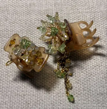 미사용 COMPLEX BIZ 비즈 꽃 모티브 스와로브스키 트윈 빗