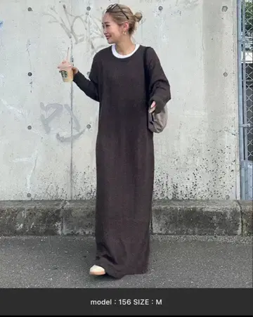 ciaopanictypy pon 기획 다크 브라운 니트 롱 원피스 M