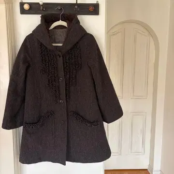 핸드메이드 프릴 장식 다크 브라운 울 코트
