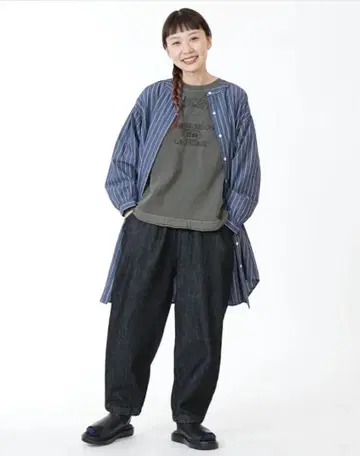 SUN VALLEY 택 포함 코쿤 데님 테이퍼드 허리밴딩