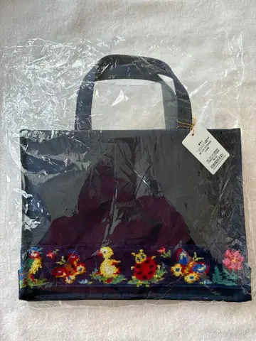 FEILER 꽃무늬 자수 토트백 네이비 학교 페이러