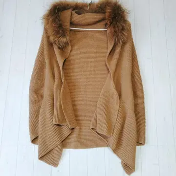 새상품급 히로코코시노 니트 숄 퍼 브라운