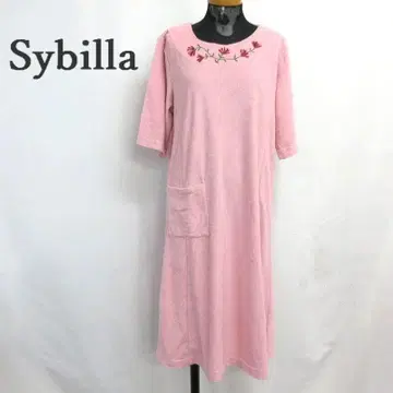 MY1809 시빌라 파일 원단 원피스 자수 꽃무늬 L