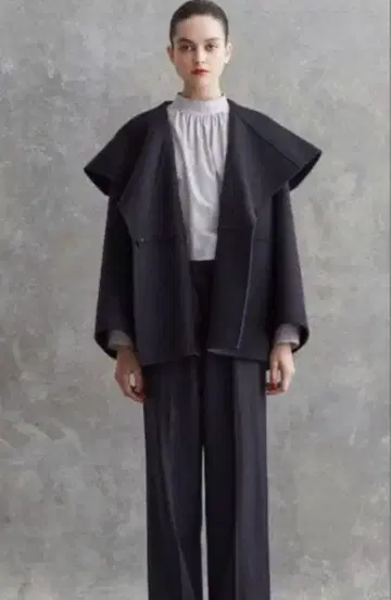 드로어 울 케누키 빅 칼라 코트 38 사이즈 다크 네이비