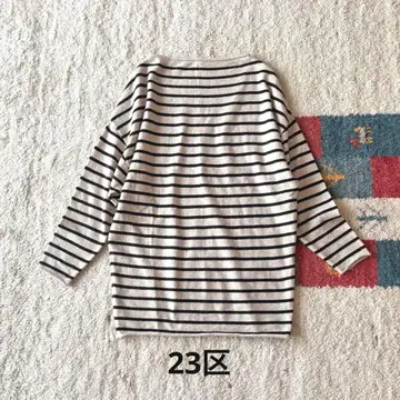 23구 울 캐시미어 보더 하이 게이지 니트 보트넥 돌먼 슬리브