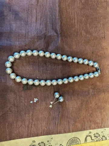 실버 펄 목걸이 귀걸이 세트 10mm 미사용품