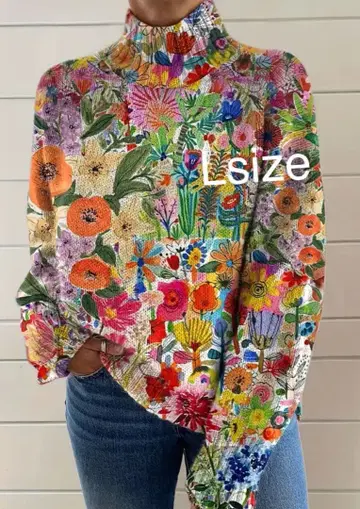 선명하고 아름다운 꽃밭 프린트 스웨터 [미사용 새상품] Lsize