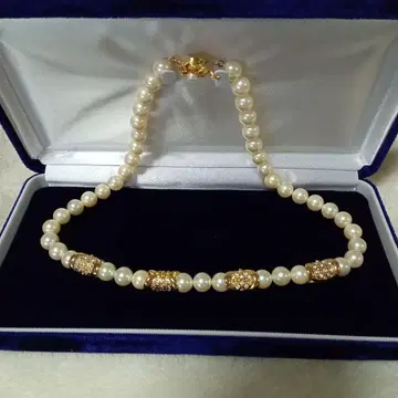 쇼와 레트로 펄과 크리스탈 장식의 목걸이 펄 골드