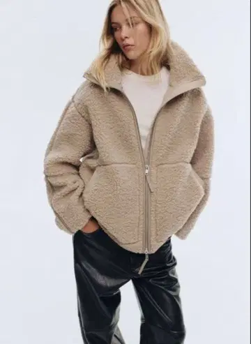 H&M 루즈 테디 자켓 베이지 L 미사용 새상품