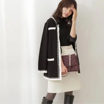 배색 트리밍 니트 자켓 졸업식 입학식