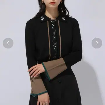 HARE 갈라 하이 배색 니트 셔츠 가디건 블랙