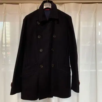 폴스미스 네이비 더블 브레스트 피 코트 울